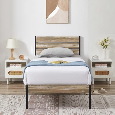 Queen Size Bed Frame Heavy Duty Wooden Metal Platform with Headboard Footboard - Image 1 of 4