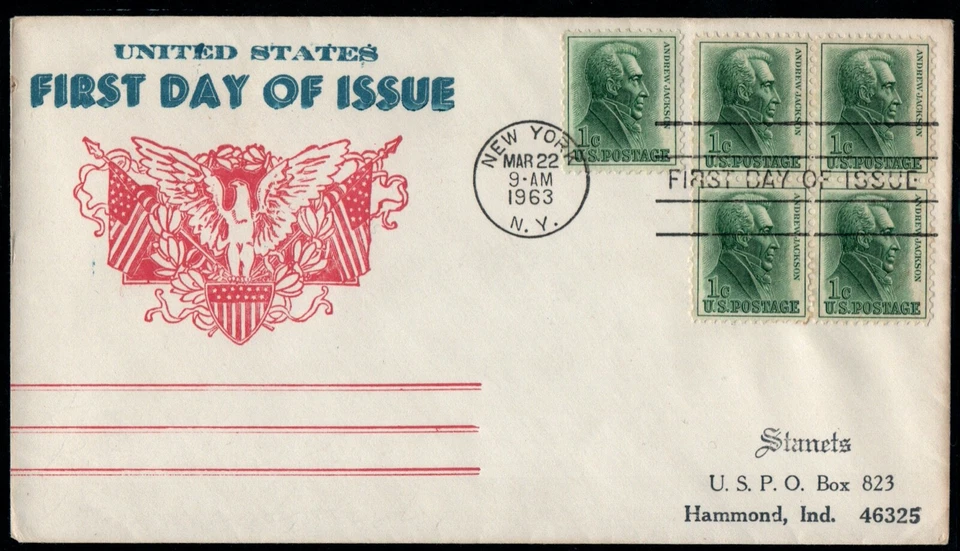 USA 1963 STANETS HOME MADE ONE OF A KIND FDC ANDREW JACKSON + CACHET - Image 1 of 1