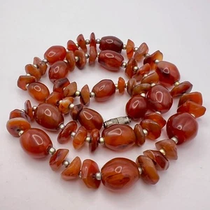Vintage Women's Jewelry Beads Necklace Caramel Cornelian Natural Stone 92 gr - Picture 1 of 8