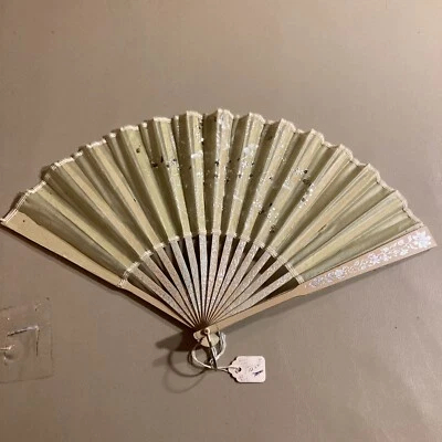 Ventilador de mano de papel de madera vintage plegable verde brillo años 50 Japón Foto 1 de 4