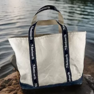 LL Bean Boat & Tote Bag 1990’s Vintage Freeport Maine USA Navy & Cream Canvas - Bild 1 von 10