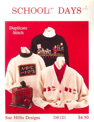 School Days Duplicate Stitch Pattern Sue Hillis 121 Teacher Apple Alphabet Slate - Image 1 of 3