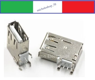 connettore a saldare USB2.0 tipo A laterale femmina 4 fissaggi verticale pin 90° - Immagine 1 di 4