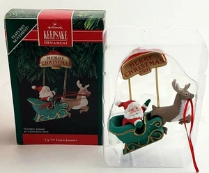 1991 Hallmark Up 'n' DownJourney Andenken Ornament Weihnachtsmann und Rentierschlitten Vintage - Bild 1 von 3