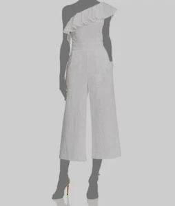 New $200 Laundry Womens White Eyelet-Lace One-shoulder Crop-Leg Jumpsuit Size 10 - Picture 1 of 2