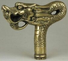 Chinese Brass Copper Hand carved Cane Walking Stick Head Handle Dragon Statue