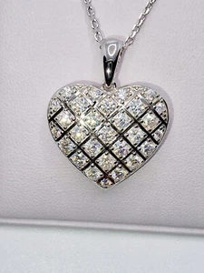 925 STERLING SILVER WHITE GOLD HEART LOCKET MOISSANITE DVVS1  NECKLACE PENDANT - Picture 1 of 10