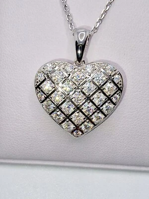 925 STERLING SILVER WHITE GOLD HEART LOCKET MOISSANITE DVVS1  NECKLACE PENDANT - Image 1 of 4