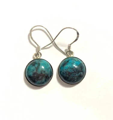 Natural Azurite Earnings Round Shaped Drop Dangle Silver Exterior Holy Land - Image 1 of 4