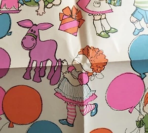 Vintage Cute Mod Boy Girl Kids Party Birthday Gift Wrapping Paper Pink Aqua - Picture 1 of 4