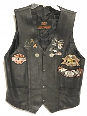 Harley Davidson Owners Group leather vest patches pins men’s M Hog - Image 1 of 4