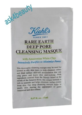 Kiehl's Rare Earth Deep Pore Cleansing Masque .17oz Choose Qty New In Plastic - Image 1 of 2