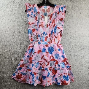 Bb Dakota On The Ruffle Pleated Mini Dress Women's S Pink Multi Split Neck~ - Picture 1 of 12