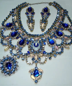 SET Vintage Art RHINESTONE CZECH Cut Glass BIB NECKLACE/RING * BIJOUX M.G N161 - Picture 1 of 5