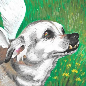 4x4 print of painting RYTA ART pet dog sympathy Rainbow Bridge Heaven angel - Picture 1 of 1