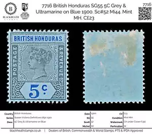 7716 British Honduras SG55 5C Grey & Ultramarine on Blue 1900. Sc#52 Mi44. Mint - Picture 1 of 4
