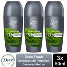 3x Dove Men+Care Extra Fresco 72H Protección Avanzada APS Desodorante Roll-On, 50 ml