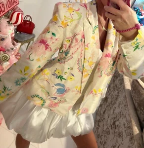 Nasty Gal Linen Blazer Oversized Pastels Floral Design 8 Jacket Going Out - Picture 1 of 8