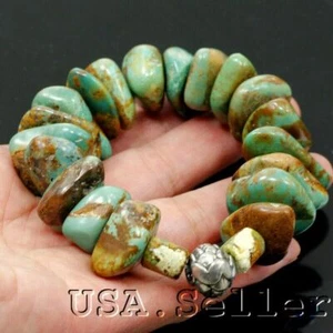 Green Turquoise Bracelet Nugget Beads Elisa Stretch Healing Women Gemstone - Picture 1 of 5
