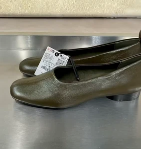 ZARA BNWT 2025. KHAKI GREEN LOW HEEL LEATHER BALLERINAS. 1541/510/032 - Picture 1 of 5