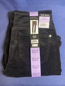 Ben indossati - Pantaloni da donna in morbido velluto a coste a vita alta -- Nero - Taglia 4/27 31" cuciture interne - Foto 1 di 2