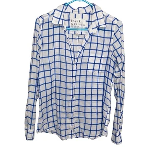 Frank & Eileen Shirt Womens Large Blue White Check Button Barry Cotton Coastal - Picture 1 of 10