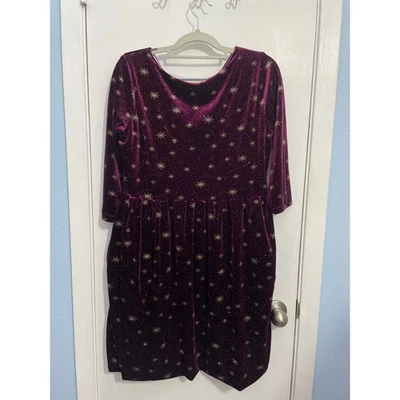 Vestido de veludo roxo celestial pequeno dourado estrelas caprichoso feito à mão bruxa - Imagem 1 de 4