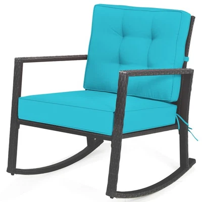 Patiojoy Rattan Rocker Chair Outdoor Glider Rocking Chair Cushion Lawn Turquoise Foto 1 de 4