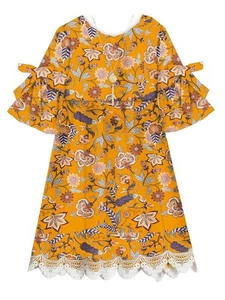 Rare Editions Mustard Paisley Print Dress with Necklace  Little Girls Size 6 - Picture 1 of 1