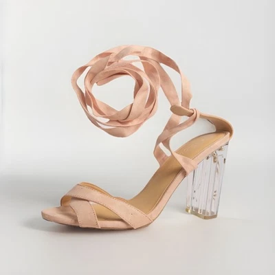 Wild Diva Mujer 7.5 Rosa Imitación Gamuza, Corbata al Tobillo, Tacón Transparente Foto 1 de 4