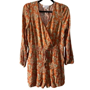 Gilli Floral Romper Long Sleeve Surplice Drawstring Waist Orange Size L - Picture 1 of 4