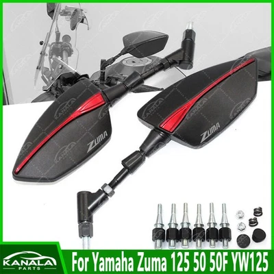 1Set For Yamaha Zuma 125 50 YW125 Universal Left Right Rear Rearview Mirrors Red - Image 1 of 4