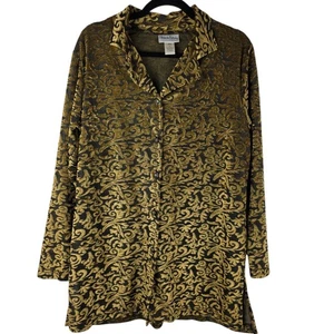 Diane Von Furstenberg L Gold Baroque Velvet Button Shirt VTG 90s USA Art Deco - Picture 1 of 12