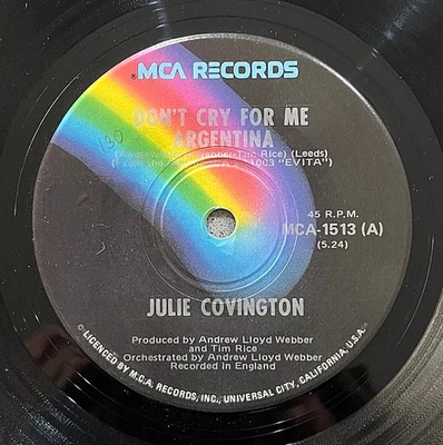 7" 45 - Julie Covington: Don't Cry For Me Argentina + Rainbow High - 1976 - Image 1 of 4