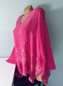 Neu mit Etikett Johnny Was Rose Top Ton Stickerei Bluse Hot Pink Gr. M $ 298 Viskose - Bild 1 von 8