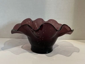 Vintage Hand Blown Delicate Amethyst Glass Ruffled Bowl - Picture 1 of 4