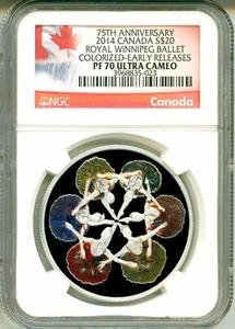 2014 Canada S$20 Royal Winnipeg Ballet 75th Ann ER Colorized NGC PF70 UC COA OGP - Picture 1 of 7