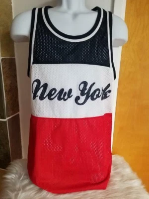 NEW YORK MEN'S TRI-COLOR MESH TANK TOP XS DIVIDED RED WHITE & BLUE NEW - Image 1 of 4