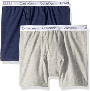 Calvin Klein 254683 Boys Cotton Boxer Brief 2-Pack Gray/Heather Blue Size Large - Picture 1 of 2