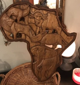 AFRICA “Big 5” Hardwood-Carved on The African Continent~ 23”x23”x2” ~ 1970’s - Picture 1 of 10