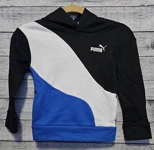 New Puma Boys Youth Blue And Black Colorblock Pullover Hoodie Sweatshirt Size 5 - Picture 1 of 6