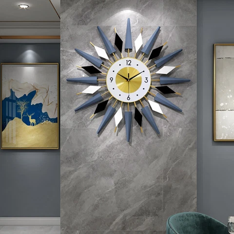 Large Starburst Metal Wall Clock Mid Century Modern Europe Style Decor 60x60cm Cover