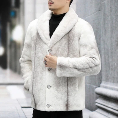 Invierno Hombres Esponjosos Imitación Piel Visón Chaquetas con Capucha Grueso Cálido Abrigos Cortos Exterior Foto 1 de 4