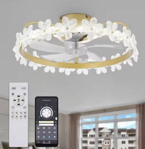 Oaks Aura 21"LED Bladeless Remote Control Low Profile Daisy Crystal Ceiling Fan - Picture 1 of 3