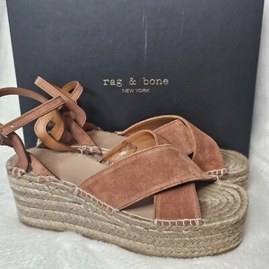 NEW NIB Rag Bone Henna Brown Suede Hera Wedge Espadrille Sandal Size 8.5 (EU 39) - Picture 1 of 11