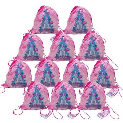 12x Sacolas de Cordão com Estilingue Castelo da Princesa, Sacolas de Presente Favoritas para Festa de Aniversário Meninas - Imagem 1 de 3