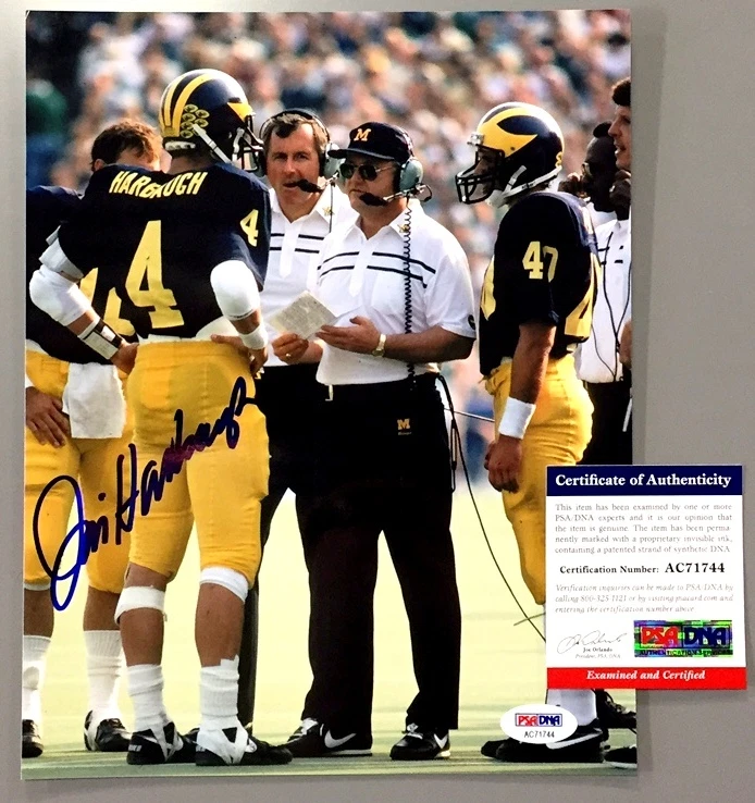 JIM HARBAUGH SIGNED MICHIGAN WOLVERINES W/ BO SCHEMBECHLER 8x10 PHOTO PSA COA - Image 1 of 1