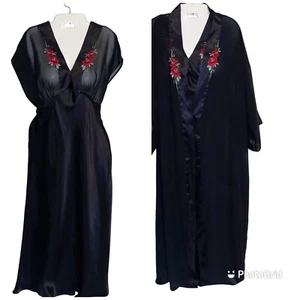 Vintage Nightie Womens Medium Satin Night Gown Robe Set Sexy Whimsigoth Lingerie - Picture 1 of 16