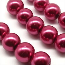 Lot de 20 Perles Nacrées en Verre 10mm Rouge Framboise
