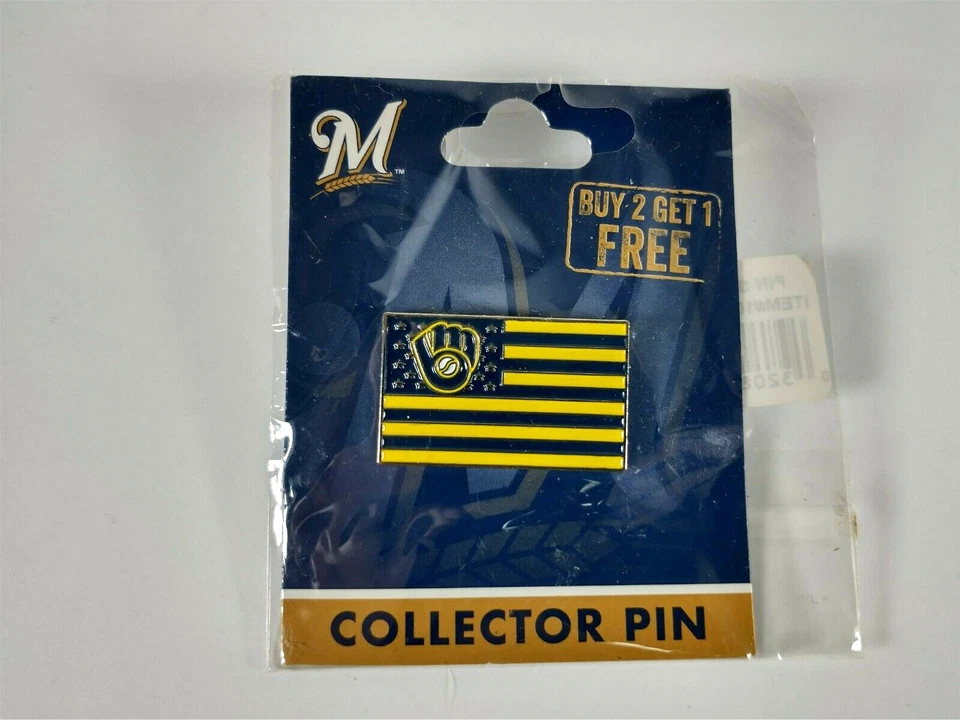 Milwaukee Brewers Hat Lapel Pin MLB Flag Glove Logo - Image 1 of 3